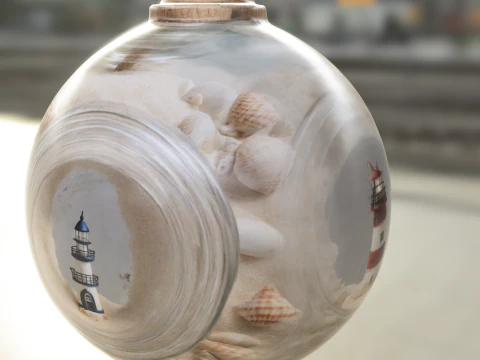 Nautical Lighthouse in Round Glass Jar 3D Model