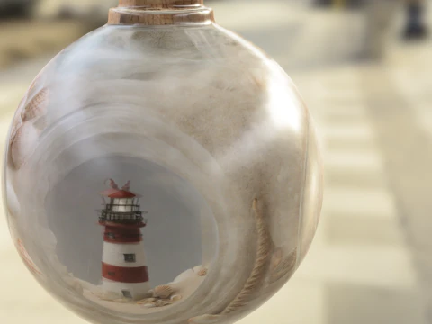 Nautical Lighthouse in Round Glass Jar 3D Model