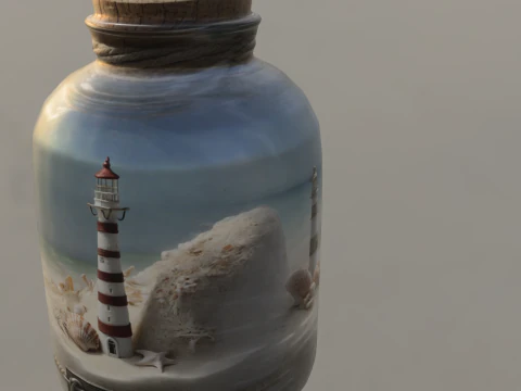 ग्लास जार डायोरमा में लाइटहाउस 3D मॉडल
