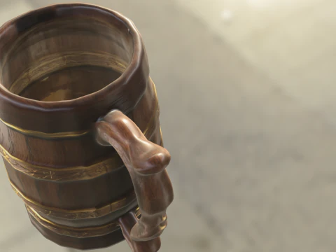 Medieval Wooden Beer Mug 3D Model