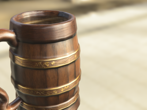 Medieval Wooden Beer Mug Model 3D