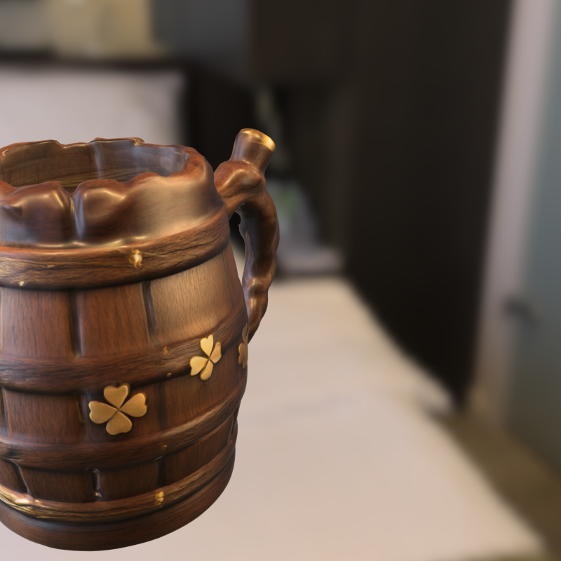 Rustic Wooden Clover Beer Mug 3D Modell .c4d .max .obj .3ds .fbx .stl .blend