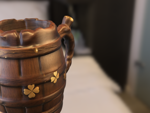 Rustic Wooden Clover Beer Mug 3D Model