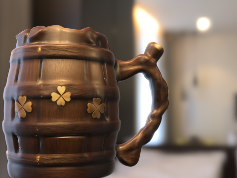 Rustic Wooden Clover Beer Mug 3D Modell