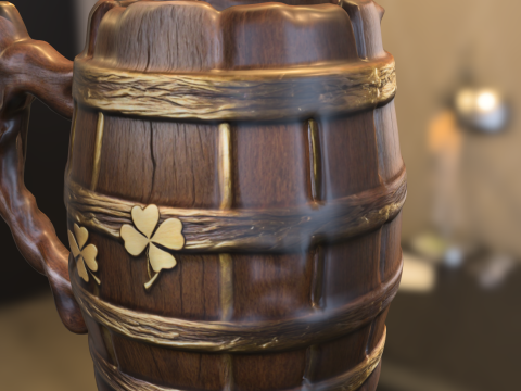 Rustic Wooden Clover Beer Mug 3D Modell