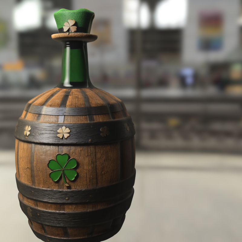 Irish Barrel Bottle with Clover Model 3D .c4d .max .obj .3ds .fbx .stl .blend 