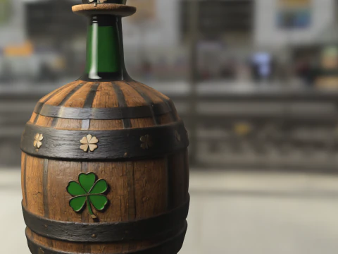 Irish Barrel Bottle with Clover 3D Model