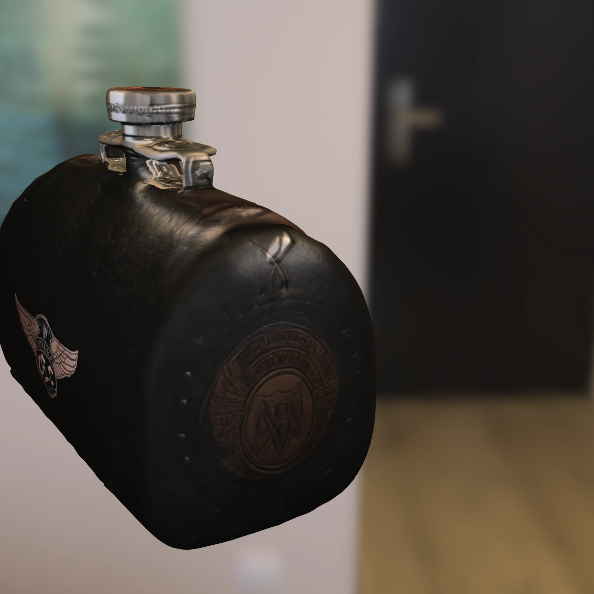 Leather and Metal Flask 3D Model .c4d .max .obj .3ds .fbx .stl .blend
