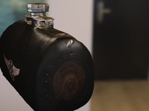 Кожаная и металлическая фляжка 3D Модель