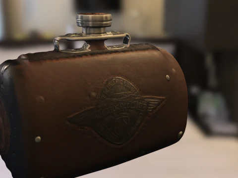 Leather and Metal Flask 3D Model