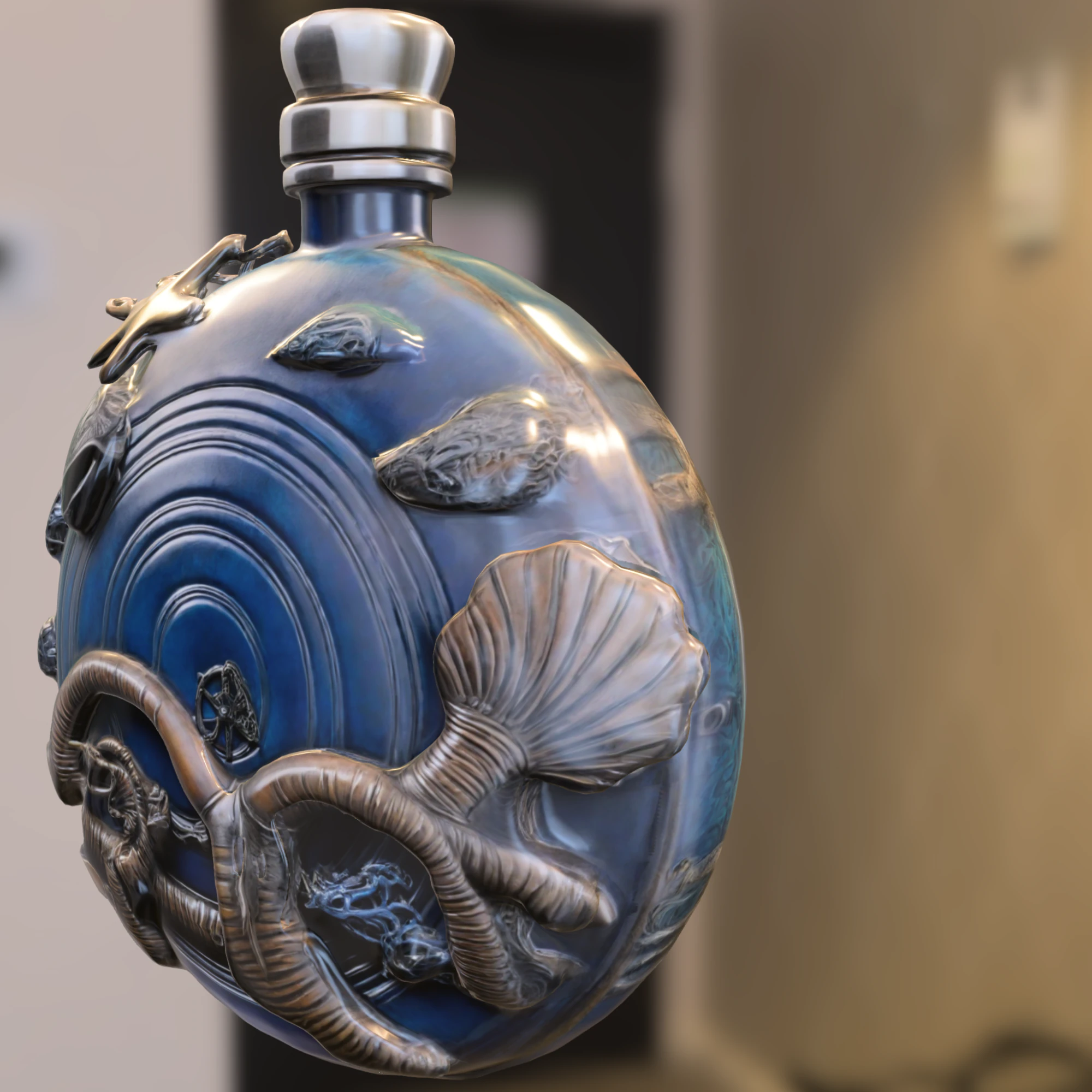 Oceanic Relic Bottle 3D Model .c4d .max .obj .3ds .fbx .stl .blend 