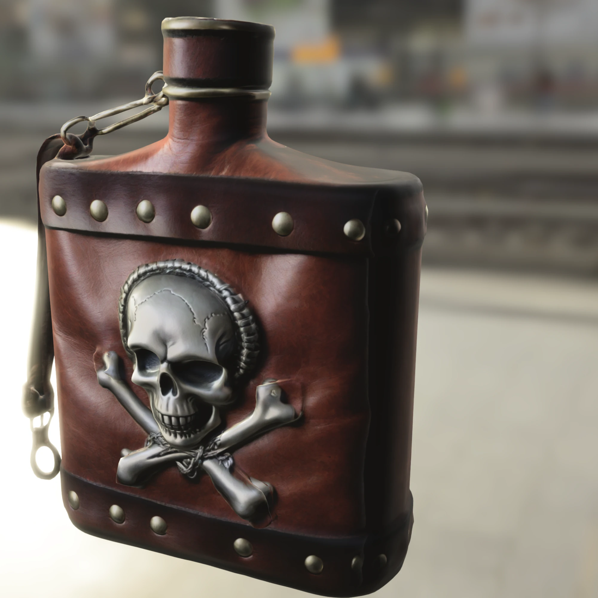 Pirate Skull Leather Flask 3D Model .c4d .max .obj .3ds .fbx .stl .blend 