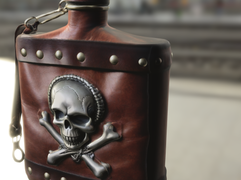Pirate Skull Leather Flask Model 3D