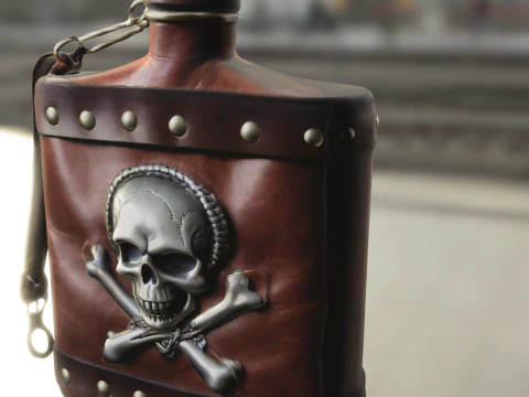 Fiaschetta in pelle con teschio pirata Modello 3D