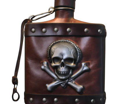 Pirate Skull Leather Flask 3D Model