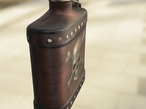 Pirate Skull Leather Flask Model 3D