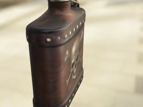 Pirate Skull Leather Flask 3D Model