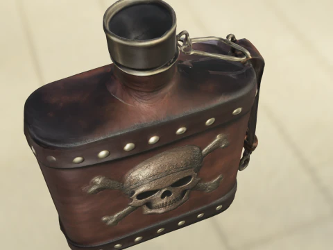 Pirate Skull Leather Flask 3D Model