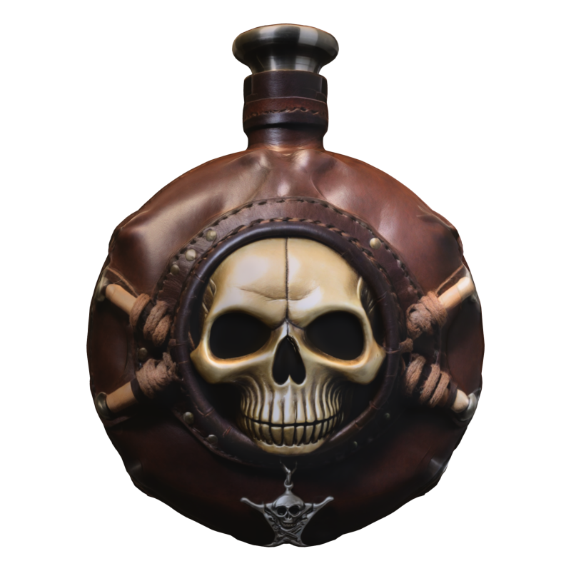 Pirate Skull Leather Flask 3D Modell .c4d .max .obj .3ds .fbx .stl .blend 
