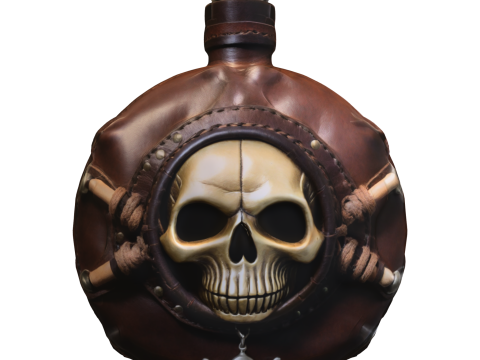 Pirate Skull Leather Flask Model 3D