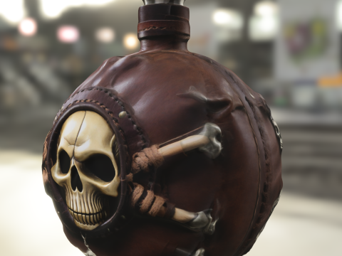 Pirate Skull Leather Flask 3D Modell