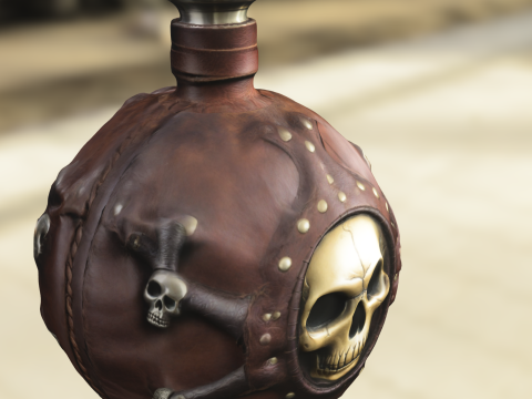 Pirate Skull Leather Flask 3D Modell