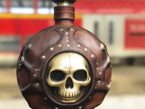 Pirate Skull Leather Flask 3D Modell