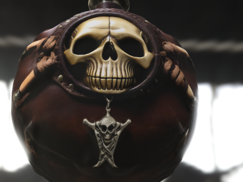 Pirate Skull Leather Flask 3D Modell