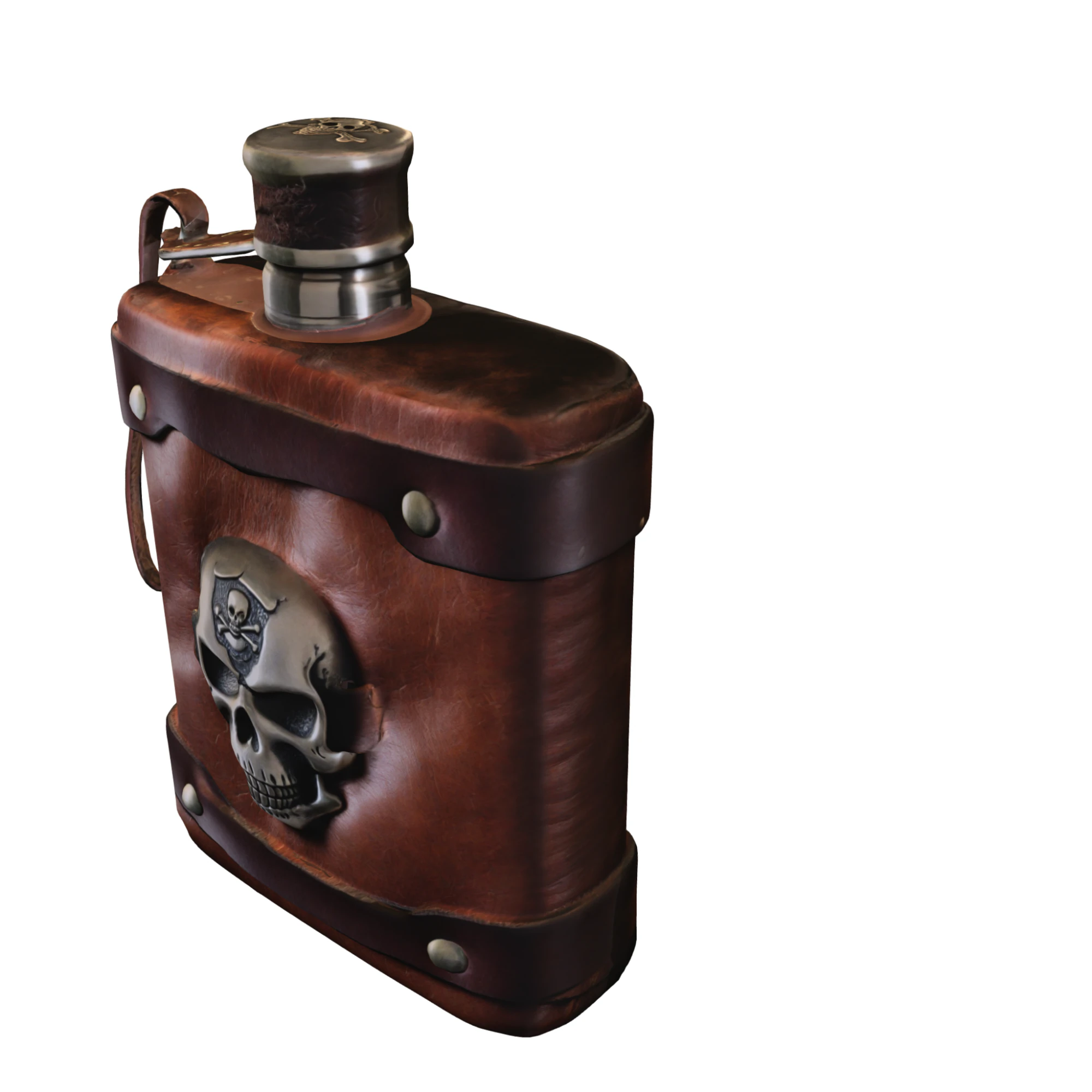 Pirate Skull Leather Flask 3D Model .c4d .max .obj .3ds .fbx .stl .blend 
