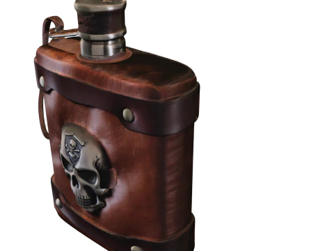 Fiaschetta in pelle con teschio pirata Modello 3D