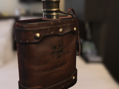 Pirate Skull Leather Flask 3D Modell