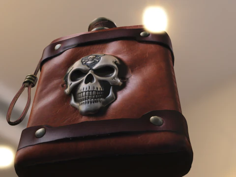 Pirate Skull Leather Flask 3D Model