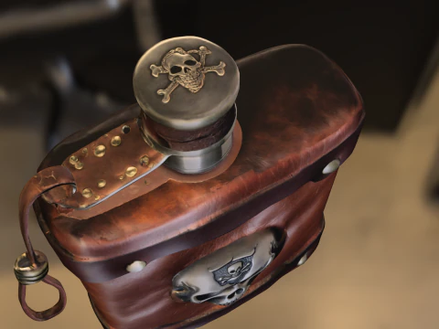 Pirate Skull Leather Flask 3D Model