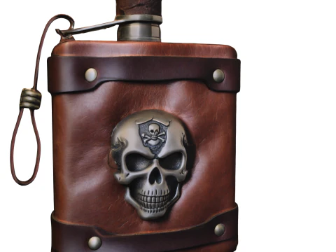 Pirate Skull Leather Flask 3D Model
