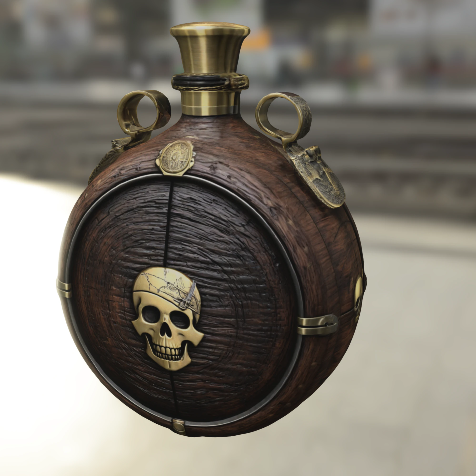 Pirate Flask with Skull Emblem 3D Model .c4d .max .obj .3ds .fbx .stl .blend