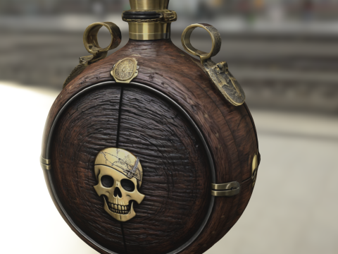 Pirate Flask with Skull Emblem 3D Model