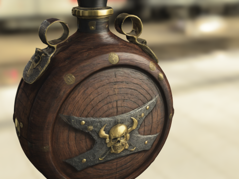 Pirate Flask with Skull Emblem Model 3D