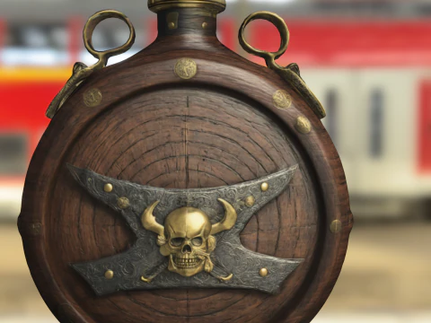 Pirate Flask with Skull Emblem 3D Model
