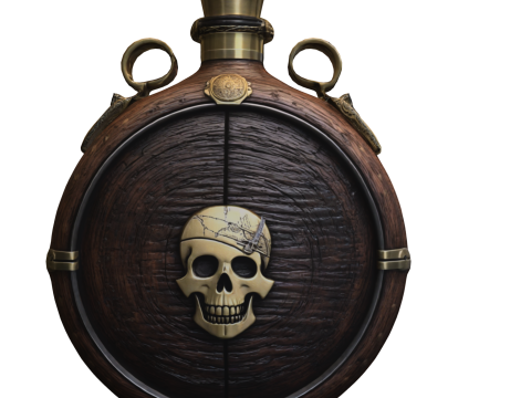 Pirate Flask with Skull Emblem Model 3D