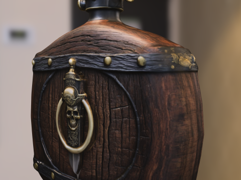 Ornate Pirate Flask with Skull Dagger Emblem 3D Model