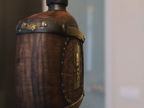 Изысканная пиратская фляга с эмблемой кинжала-черепа 3D Модель