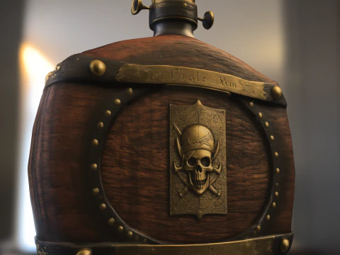 Изысканная пиратская фляга с эмблемой кинжала-черепа 3D Модель