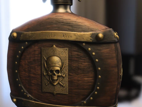 Изысканная пиратская фляга с эмблемой кинжала-черепа 3D Модель