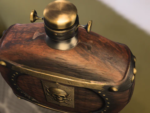 Изысканная пиратская фляга с эмблемой кинжала-черепа 3D Модель