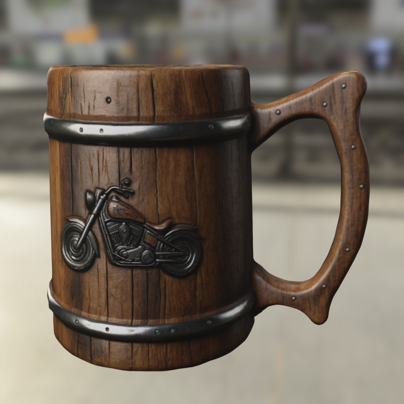 Motorcycle Engraved Wooden Beer Mug Model 3D .c4d .max .obj .3ds .fbx .stl .blend