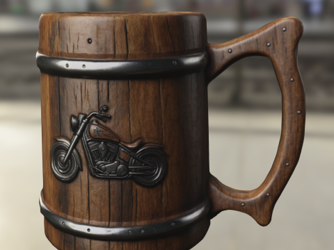 Motorcycle Engraved Wooden Beer Mug 3D 모델