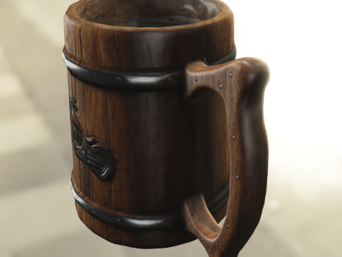 Motorcycle Engraved Wooden Beer Mug Model 3D