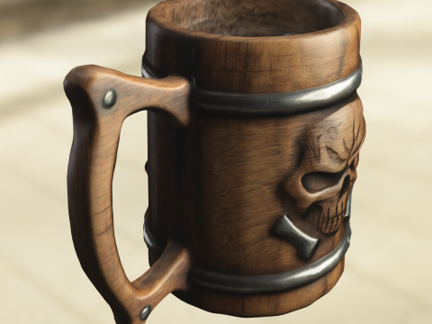 Motorcycle Engraved Wooden Beer Mug Model 3D