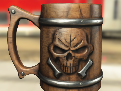 Motorcycle Engraved Wooden Beer Mug Model 3D
