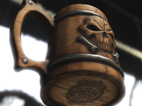Motorcycle Engraved Wooden Beer Mug Model 3D